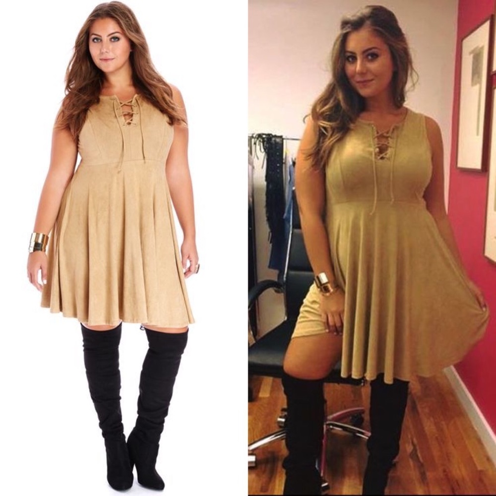 Suede tan dress from Fashion To Figure